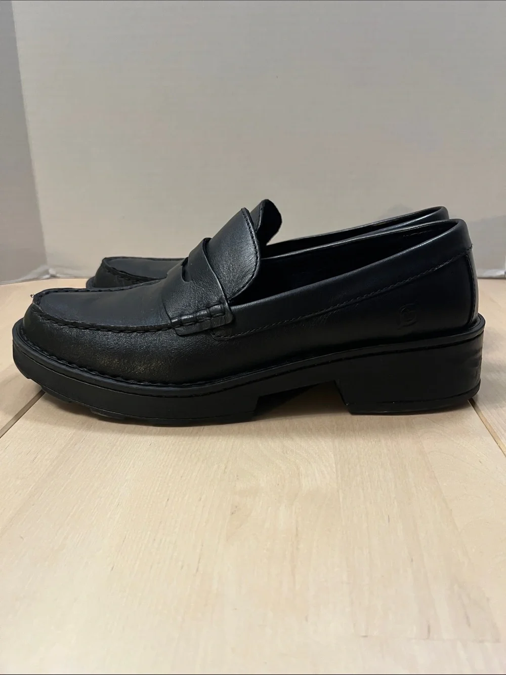 Born Black Leather Carrera Loafers Chunky Heeled Slip On Shoes Women’s 10 M